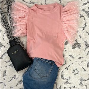 Crewneck Short Sleeve ruffled sleeve